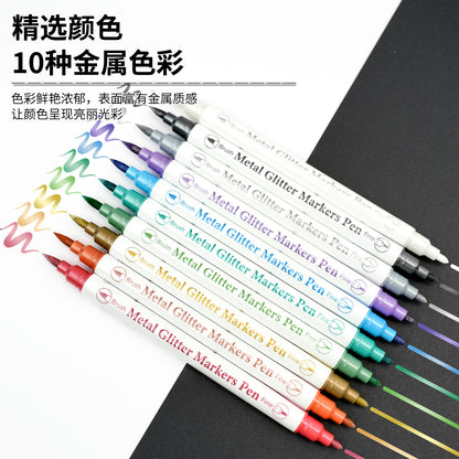 Handbook Pearlescent Greeting Card Painting Handbook Soft-Head Double-Head Beauty Pen 10-Color Set Colorful Hook Line Pen Marker Pen - image 2