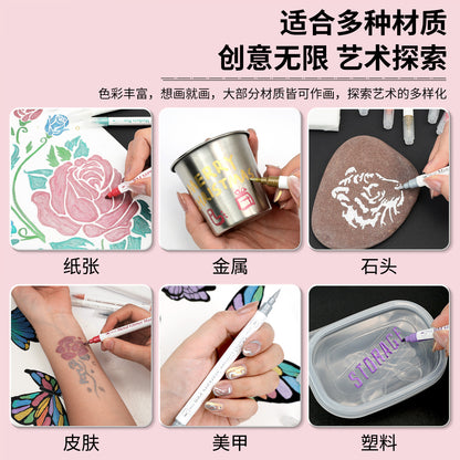 Handbook Pearlescent Greeting Card Painting Handbook Soft-Head Double-Head Beauty Pen 10-Color Set Colorful Hook Line Pen Marker Pen - image 4