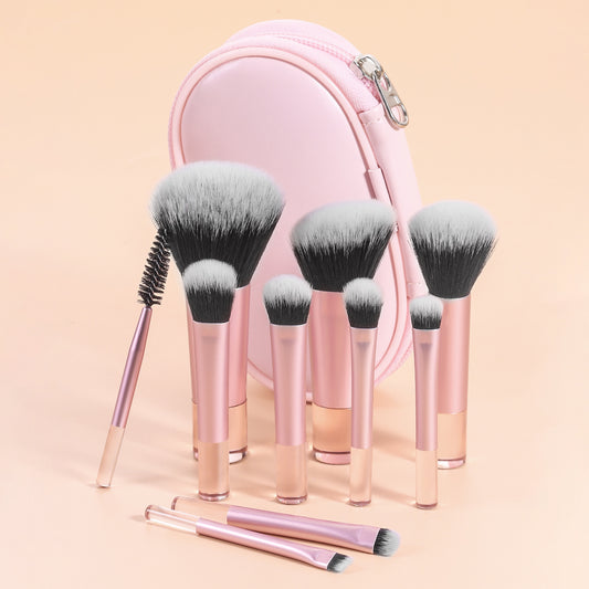 Cross-Border Popular 10 Mini Cosmetic Makeup Brushes with Brush Bag, Nose Shadow Brush, Full Set of Foundation Blush Brush, Eye Shadow Brush - image 1