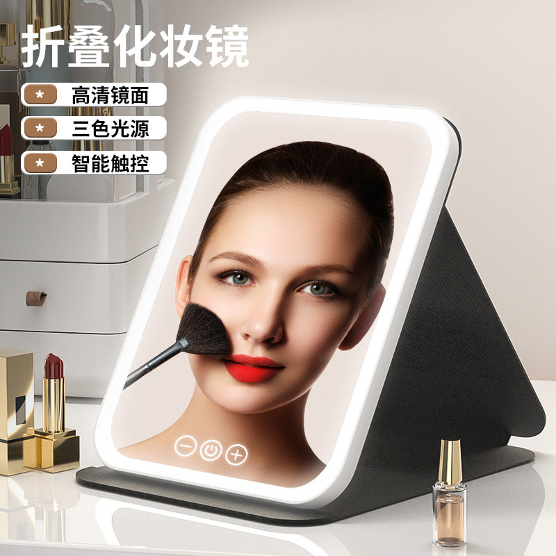 Led Makeup Mirror Portable Mirror Foldableable Lighted Makeup Mirror Desktop Desktop Fill-In Dormitory Office Mirror - image 1