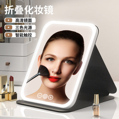 Led Makeup Mirror Portable Mirror Foldableable Lighted Makeup Mirror Desktop Desktop Fill-In Dormitory Office Mirror - image 1