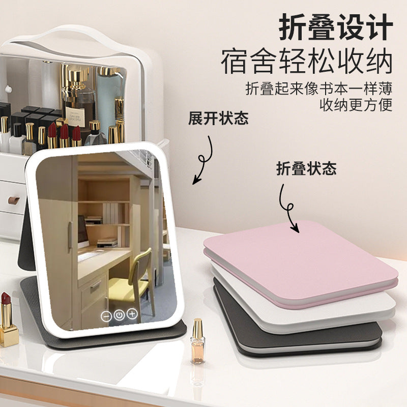 Led Makeup Mirror Portable Mirror Foldableable Lighted Makeup Mirror Desktop Desktop Fill-In Dormitory Office Mirror - image 4