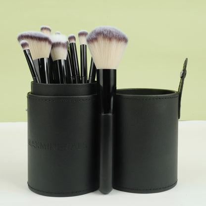 Hot Selling 12 Black Makeup Brush Set with Barrel, Soft Powder Foundation Brush, Eye Shadow Brush, Stippling Brush, Beauty Tool - image 2