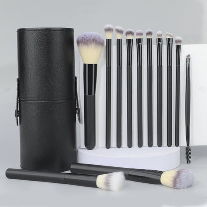 Hot Selling 12 Black Makeup Brush Set with Barrel, Soft Powder Foundation Brush, Eye Shadow Brush, Stippling Brush, Beauty Tool - image 3
