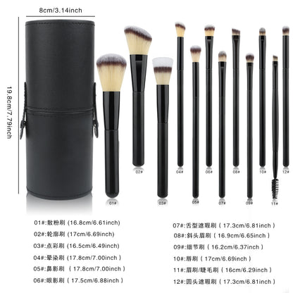 Hot Selling 12 Black Makeup Brush Set with Barrel, Soft Powder Foundation Brush, Eye Shadow Brush, Stippling Brush, Beauty Tool - image 5