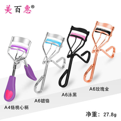 Black Eyelash Curler with Comb, Peach Heart Fan-Shaped Wide-Angle Comb and Side Clip, Beauty Curling, False Eyelashes Auxiliary Tool - image 1