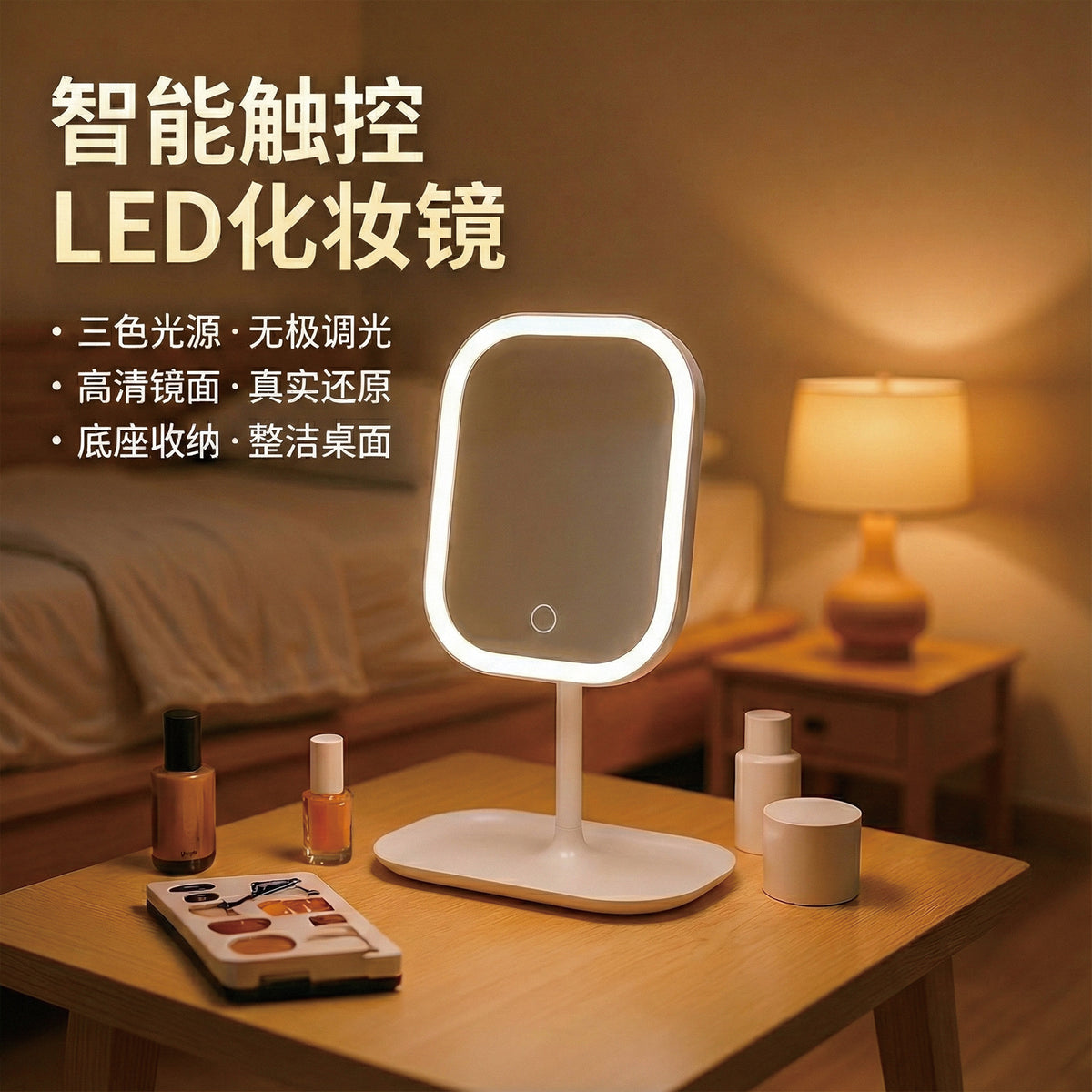 Cross-Border Led Smart Makeup Mirror with Light Girls Bedroom Dressing Table Dressing Mirror Student Dormitory Desktop Mirror - image 1