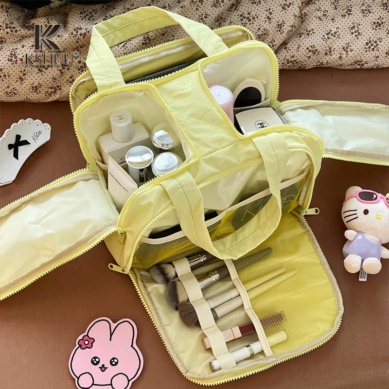 Fashionable and Simple Cosmetic Bag for Girls, Portable, Lightweight, Large-Capacity Partitioned Double-Opening Storage Bag, Travel Toiletry Bag - image 1