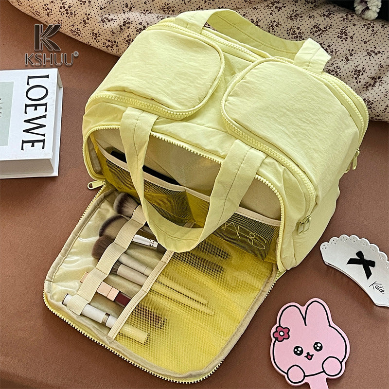 Fashionable and Simple Cosmetic Bag for Girls, Portable, Lightweight, Large-Capacity Partitioned Double-Opening Storage Bag, Travel Toiletry Bag - image 3