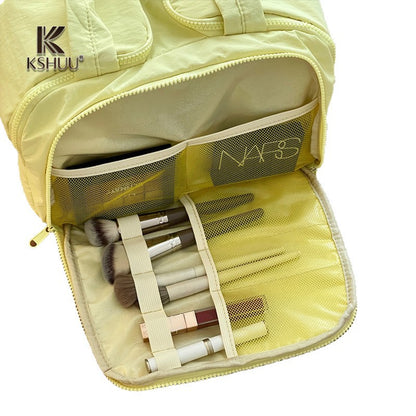 Fashionable and Simple Cosmetic Bag for Girls, Portable, Lightweight, Large-Capacity Partitioned Double-Opening Storage Bag, Travel Toiletry Bag - image 5