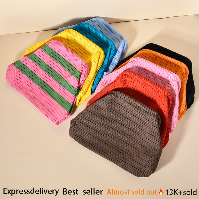 Amazon Specializes in Striped Knitted Clutch Bags, Versatile for Everyday Use, Woven Clip Storage Makeup Bag with Large Capacity - image 1