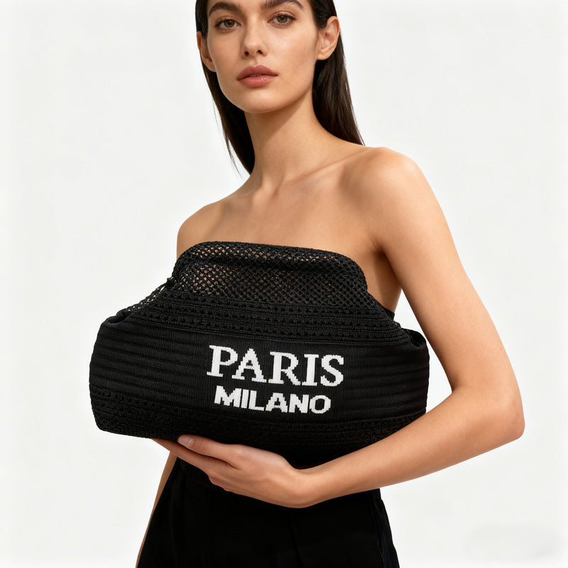 Amazon Specializes in Striped Knitted Clutch Bags, Versatile for Everyday Use, Woven Clip Storage Makeup Bag with Large Capacity - image 2