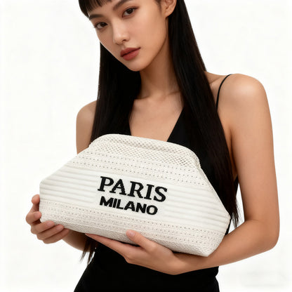 Amazon Specializes in Striped Knitted Clutch Bags, Versatile for Everyday Use, Woven Clip Storage Makeup Bag with Large Capacity - image 3
