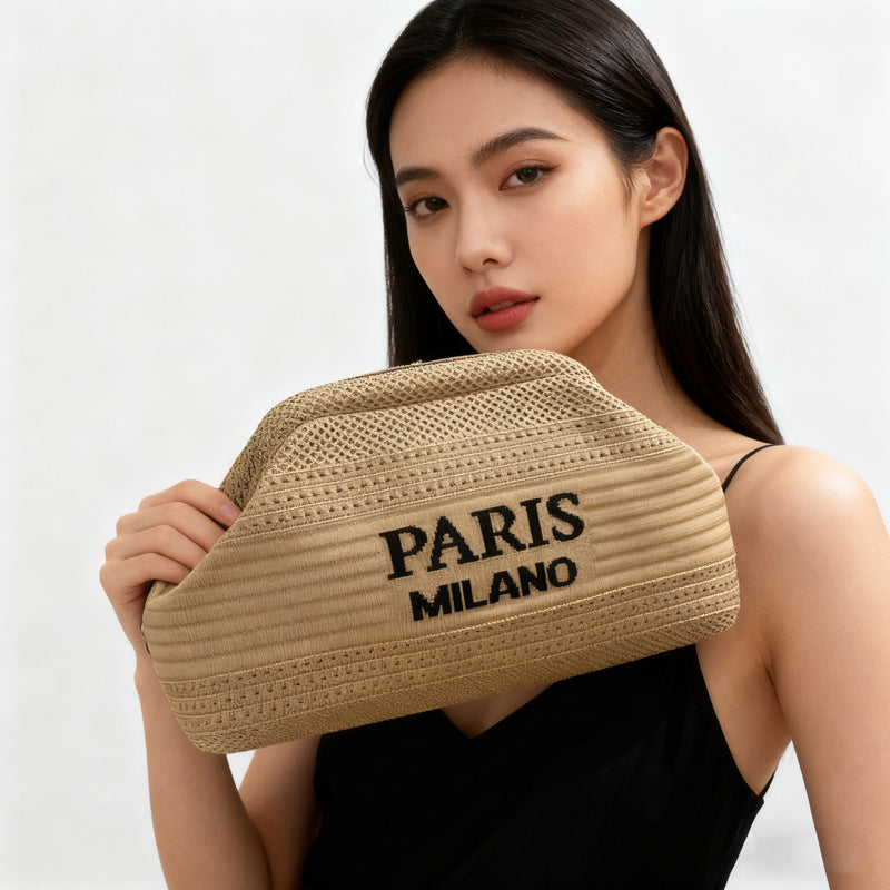 Amazon Specializes in Striped Knitted Clutch Bags, Versatile for Everyday Use, Woven Clip Storage Makeup Bag with Large Capacity - image 4
